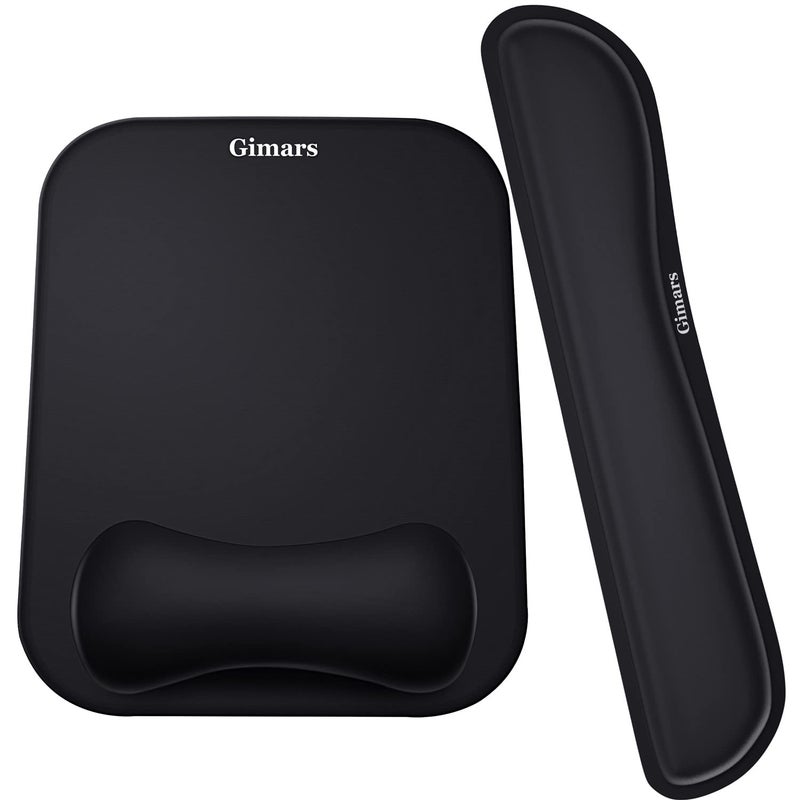 Gimars Elongate Smooth Lycra Fabric Ergonomic Mouse Pad Wrist Support, Gel Memory Foam Cushion Set Keyboard Wrist Rest Support, Pain Relieve for Computer, Laptop, Office, School, Home, Gaming, Black - Image 1